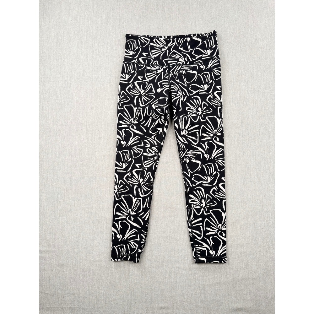 Athleta Womens‎ High Waisted Floral Leggings Black White Abstract Print Small